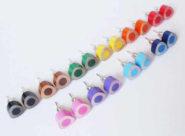 Color Pencil Ear Studs, Triangle Pencil Jewelry In Candy Colors, Handmade In England By Huiyi Tan