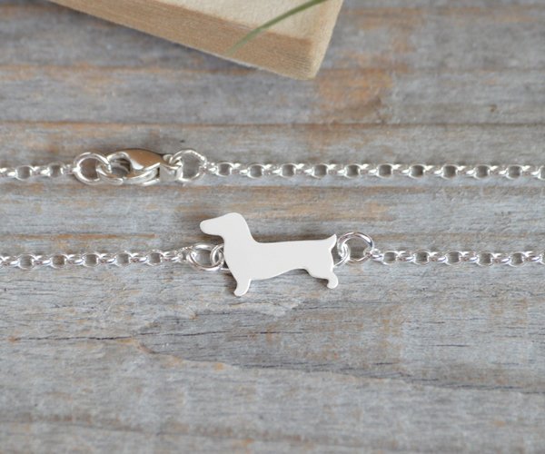 Dachshund Bracelet, Dachshund Anklet In Solid Sterling Silver, Handmade In England