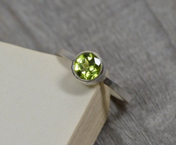 Peridot Ring In Sterling Silver, Leaf Green Peridot Stacking Ring, August Paridot Ring, Engagement Ring, Handmade In England