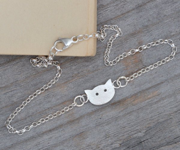 Kitten Bracelet Anklet With In Solid Sterling Silver Handmade In England