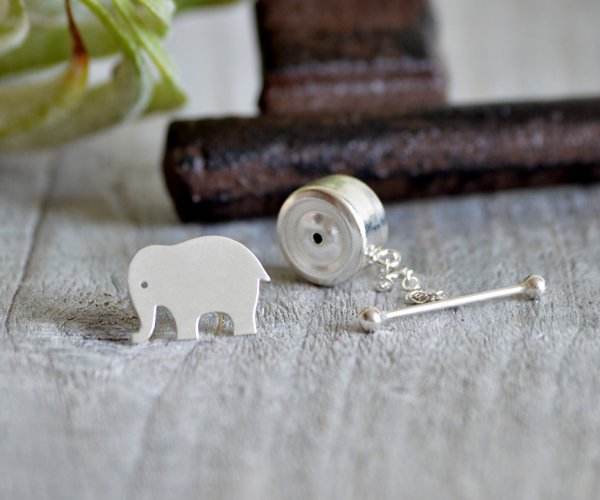 Elephant Tie Tack In Sterling Silver, Elephant Tie Pin In Sterling Silver, Handmade In England