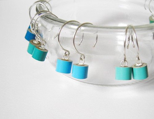 Color Pencil Earrings In Sterling Silver, The Green And Blue Series Pencil Jewelry Handmade In England
