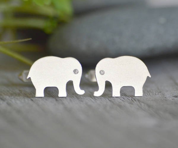 Elephant Cufflinks With Diamond Eyes, Personalized Elephant Cufflinks Handmade In The UK