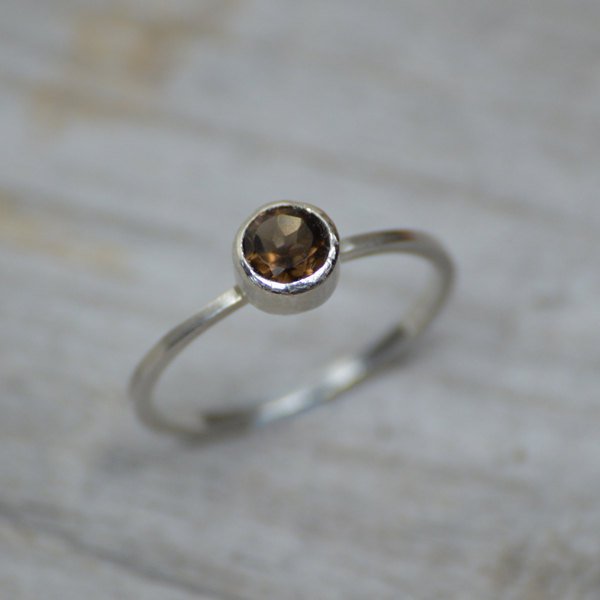 Smokey Quartz Ring Set In Solid Sterling Silver, Quartz Stacking Ring, Engagement Ring, Coffee Color Quartz Ring