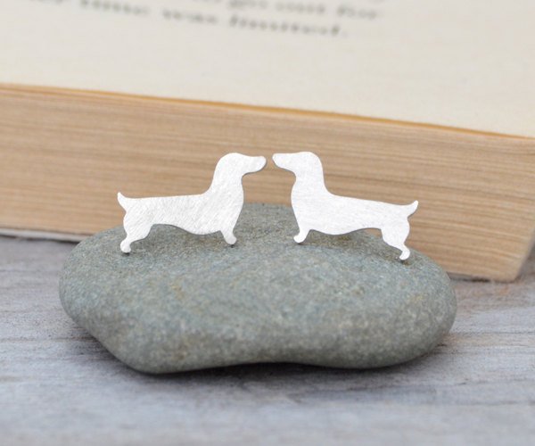 Dachshund Earring Studs In Sterling Silver, Sausage Dog Earring Studs, Doggy Earring Studs, Handmade In The Uk