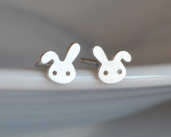 Bunny Rabbit Earring Studs With Floppy Ear, The Mini Version Handmade In Sterling Silver