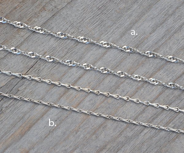 Barleycorn Chain And Twisted Curb Chain In Sterling Silver, 14", 16", 18", 20", 22", 24",