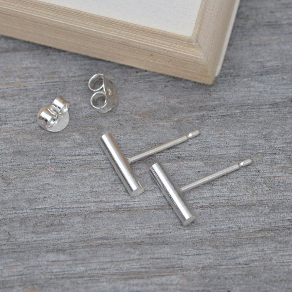 Simple Bar Earring Studs In Sterling Silver, Stick Earring Studs Handmade In England