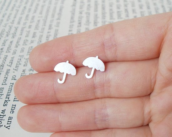 Umbrella Earring Studs In Sterling Silver, British Umbrella Earring Studs, English Weather Jewelry, Handmade In England