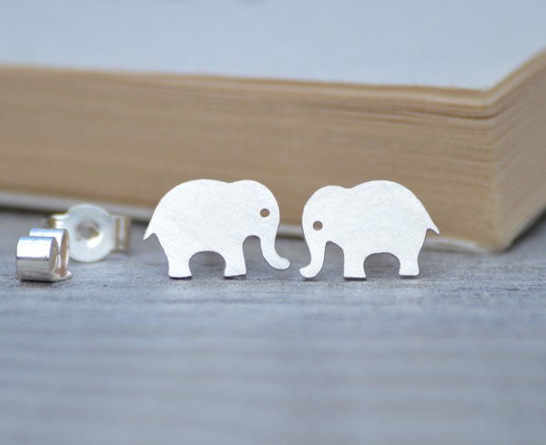 Elephant Earring Studs, Animal Earring Studs In Sterling Silver, Handmade In England