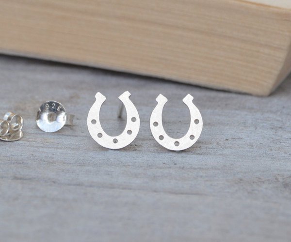 Lucky Horseshoes Earring Studs In Sterling Silver, Handmade In The Uk