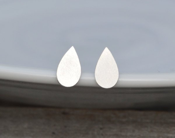 Raindrop Teardrop Earring Studs In Sterling Silver, Weather Forecast Earring Studs Handmade In England
