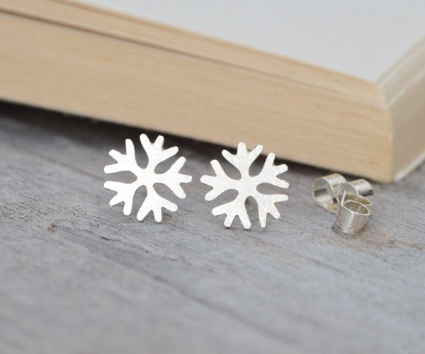 Snowflake Earring Studs, Winter Earrings, Weather Forecast Earring Studs Handmade In Sterling Silver