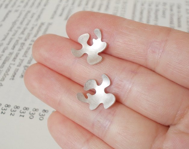 Petal Ear Studs, Flower Earring Studs In Sterling Silver Handmade In Uk