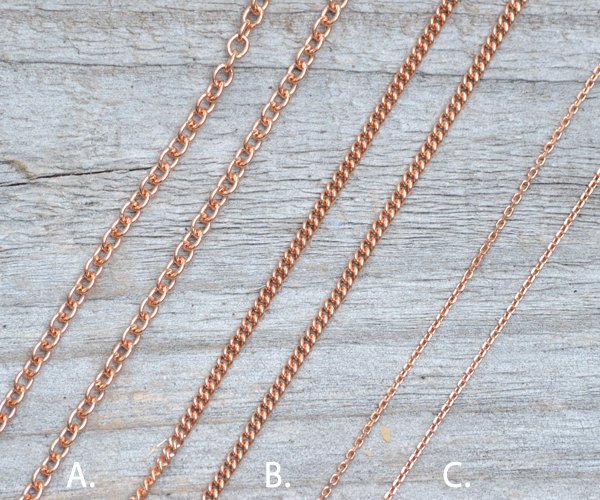 Solid 9ct Rose Gold Chain, Curb Chain, Belcher Chain, And Trace Chain, 16", 18", And 20", Made In England