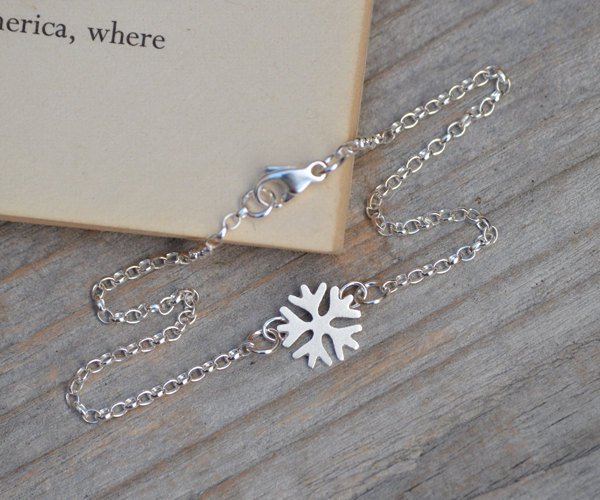Snowflake Bracelet, Snowflake Anklet In Solid Sterling Silver Handmade In England