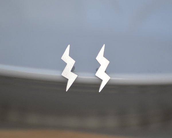Sterling Silver Lightning Ear Studs From The Weather Forecast Collection, Handmade In England