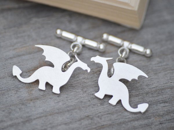 Dragon Cufflinks In Sterling Silver, Original Dragon Design, With Personalized Message On The Back, Handmade In The Uk