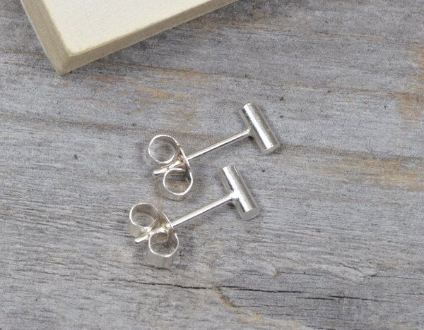 Small Stick Earring Studs, Simple Bar Earring Studs In Sterling Silver, Handmade In England