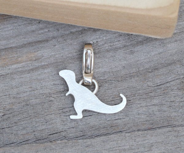 T-Rex Dinosaur Charm For Bracelet In Sterling Silver, Handmade In The UK