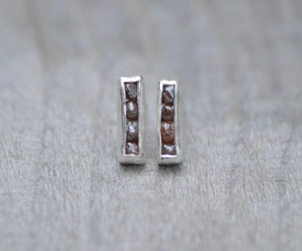 Raw Diamond Earring Studs, Total 0.8ct Raw Diamonds, Diamond Wedding Gift, April Birthstone Handmade In England