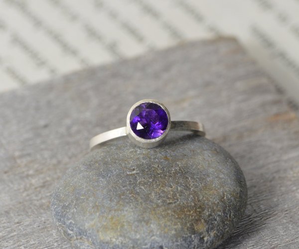 Amethyst Stacking Ring Set In Sterling Silver, Amethyst Solitaire Ring, Handmade In England