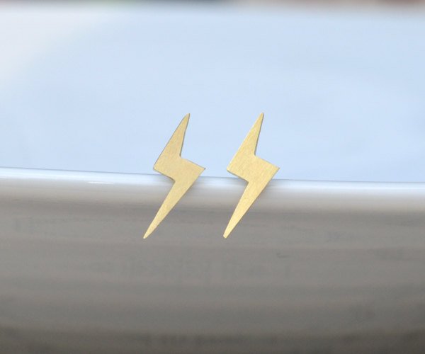 Lightning Bolt Earring Studs In Gold, Weather Forecast Earring Studs, British Weather Jewelry Handmade In The Uk