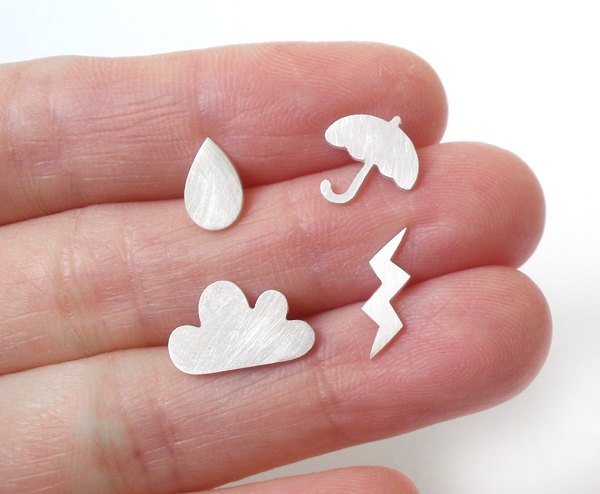 Weather Forecast Ear Studs (set Of 4 Ear Studs) In Sterling Silver, British Weather Earring Studs Handmade In The Uk