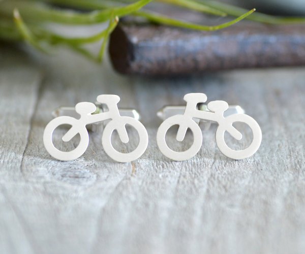 Bicycle Cufflinks In Sterling Silver With Personalized Message On The Backs, Handmade In The Uk