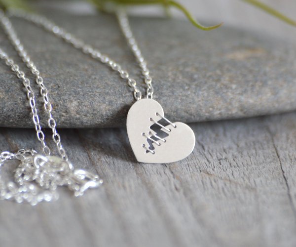 Mended Heart Necklace With Silver Sutures, Handmade In The Uk