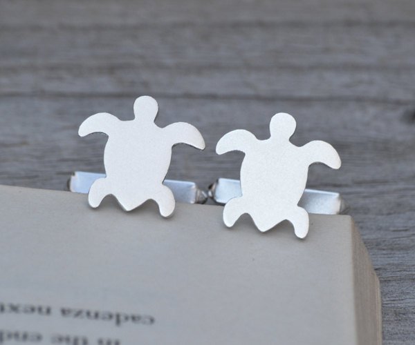 Sea Turtle Cufflinks In Sterling Silver With Personalized Message On The Backs, Handmade In The Uk