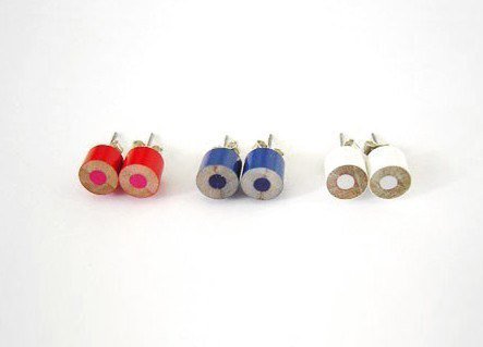 Color Pencil Ear Studs, Country Flags (brazil, Germany, Spain, Usa, Canada, Uk, Aus, England, Japan) Pencil Jewelry Handmade In England