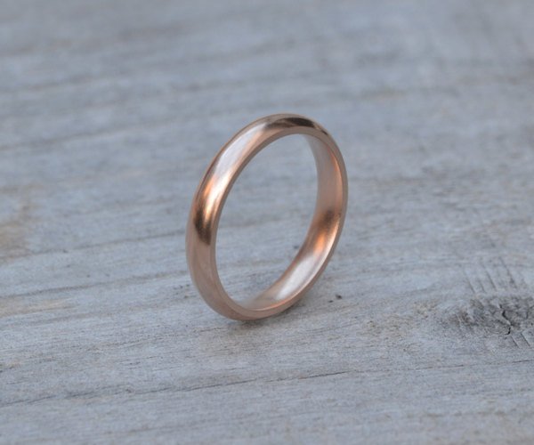 Rose Gold Wedding Band, Heavy Domed Comfort Fit Wedding Ring, Stackable Ring