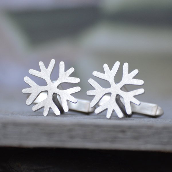 Snowflake Cufflinks In Solid Sterling Silver, With Personalized Message On The Back, Handmade In The UK