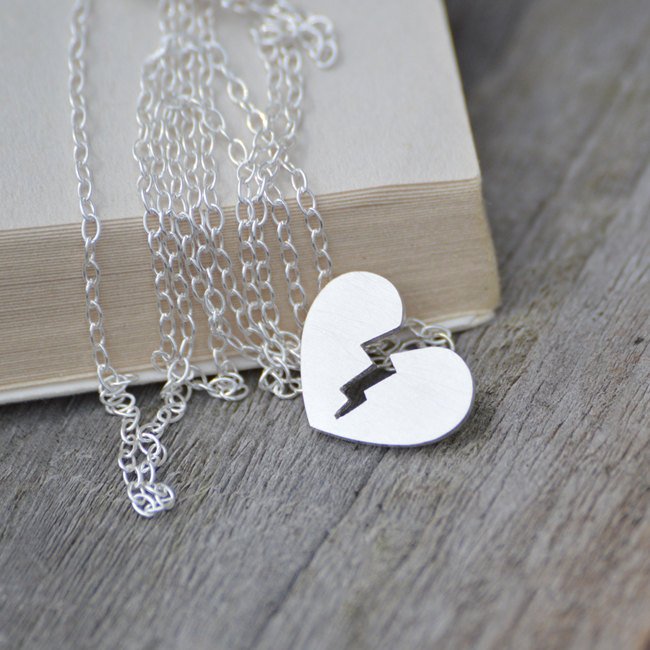 Broken Heart Necklace In Sterling Silver, With Personalized Message, Heart Broken Necklace With Names On