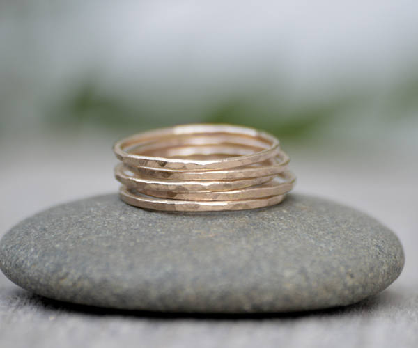 Slim Stacking Rings In 14k Yellow Gold, Rustic Stackers, Hammered Stacking Rings, Handmade Stacking Ring Set, Made To Order