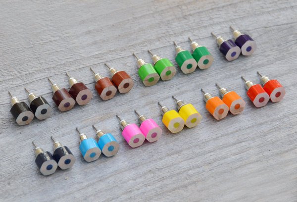 Color Pencil Ear Studs, The Hexagon Version In Candy Colors Handmade In England By Huiyi Tan