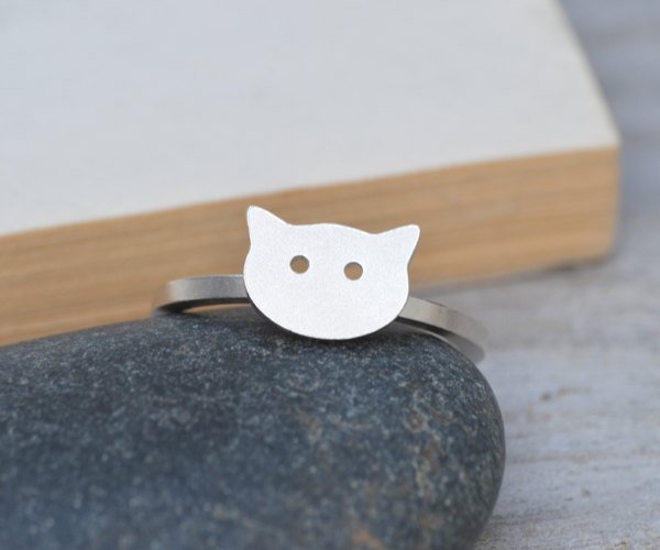 Kitty Cat Ring, Kitten Ring In Sterling Silver, Handmade In The Uk, Made To Order