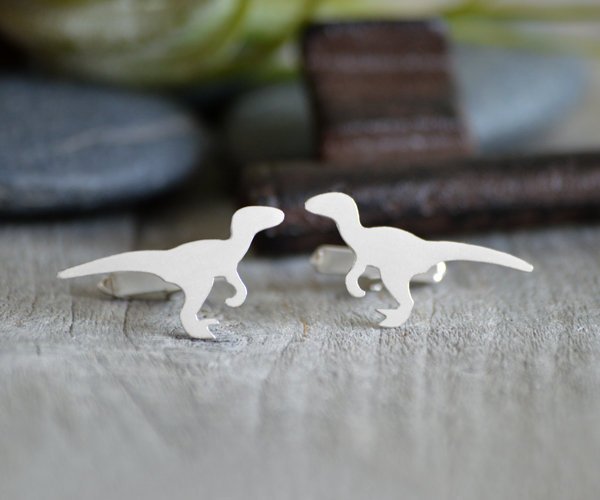Velociraptor Cufflinks In Solid Sterling Silver, Personalized Cufflinks For Him, Wedding Cufflinks, With Personlized Message