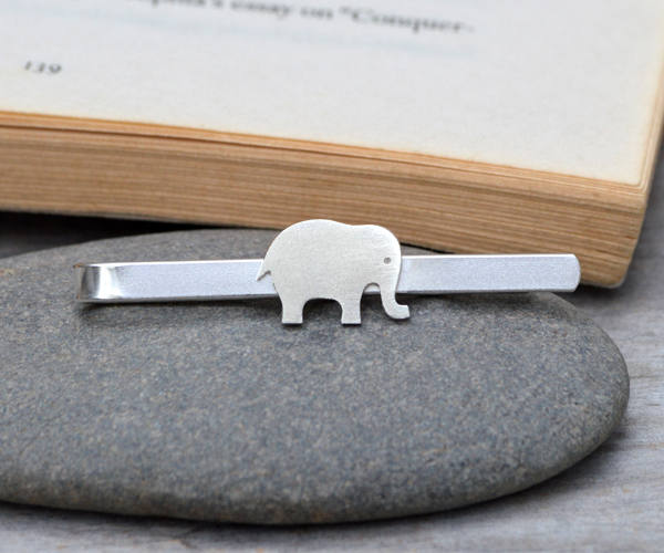 Elephant Tie Clip In Solid Sterling Silver, Wedding Tie Clip, Personalized Tie Clip, Handmade Gift For Man, Handmade In England