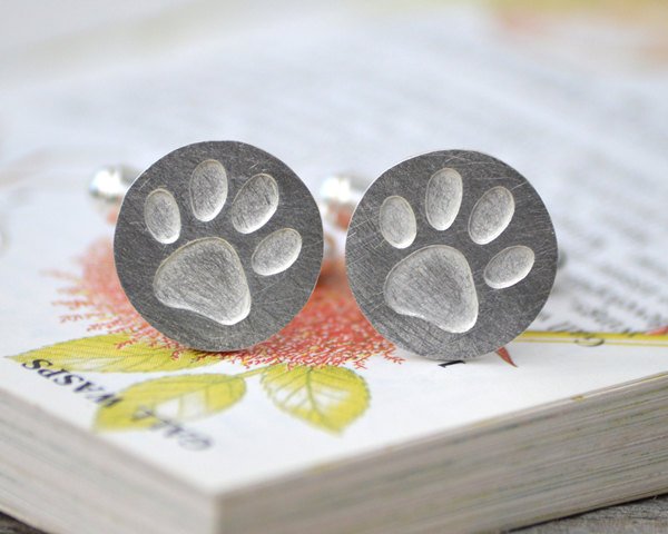 Pawprint Cufflinks In Sterling Silver, With Personalized Message On The Back, Handmade In The UK
