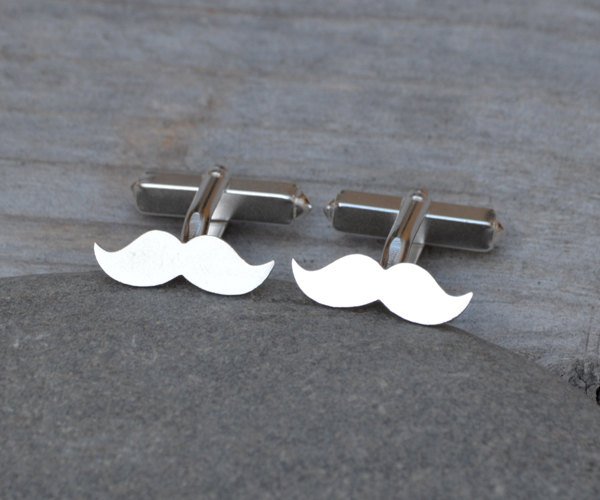 Mustache Cufflinks In Sterling Silver, Personalized Mustache Cufflinks, Handmade In The UK