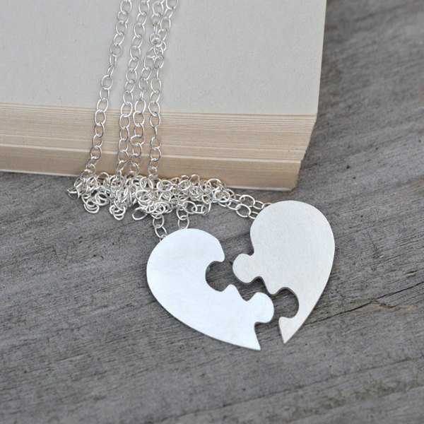 Puzzle Heart Necklace, Interlocking Jigsaw Puzzle Heart, Lover's Necklace, With Personalized Message In Sterling Silver Handmade In