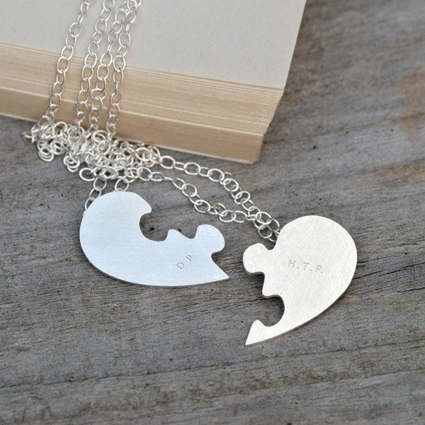 Puzzle Heart Necklace, Interlocking Jigsaw Puzzle Heart, Lover's Necklace, With Personalized Me