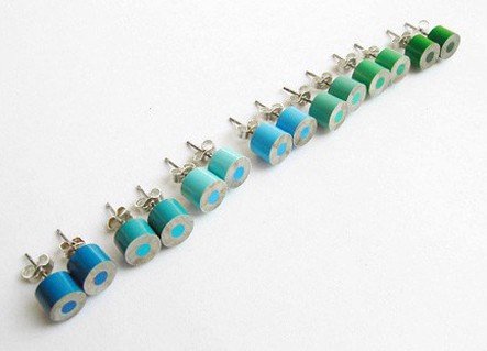 Color Pencil Ear Studs, The Green And Blue Series Pencil Jewelry Handmade In England By Huiyi Tan