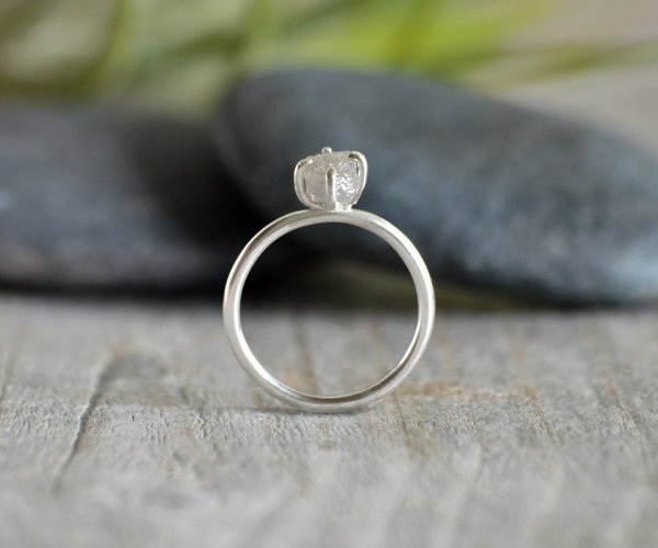 Raw Diamond Engagement Ring, 0.92ct Light Grey Diamond Ring, Diamond Cube Engagement Ring, Handmade In England