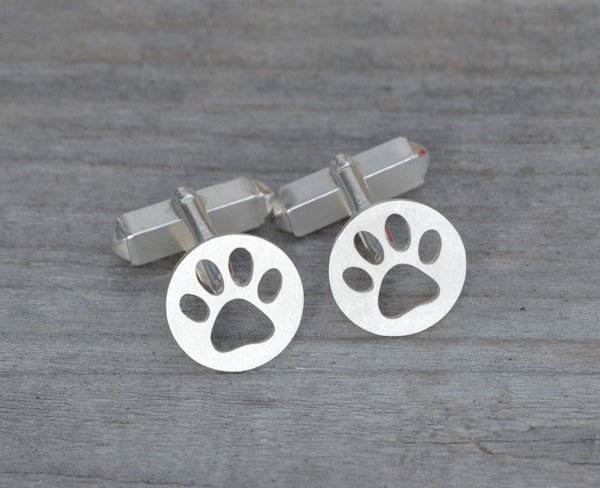 Hollow Pawprint Cufflinks In Sterling Silver, With Personalized Message On The Back, Handmade In The UK