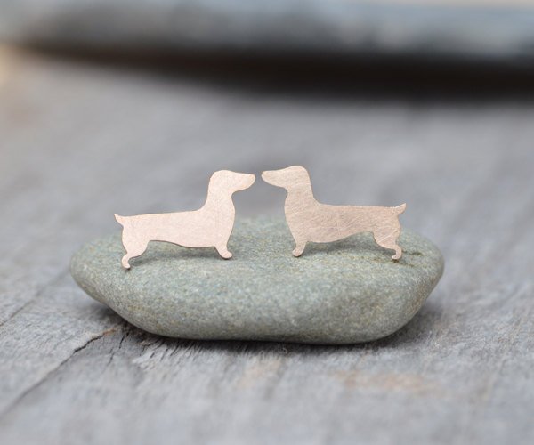Dachshund Earring Studs In Gold, Sausage Dog Earring Studs, Doggy Earring Studs, Handmade In The Uk