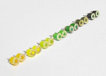 Color Pencil Ear Studs, The Yellow And Green Series Pencil Jewelry, Handmade In England By Huiyi Tan