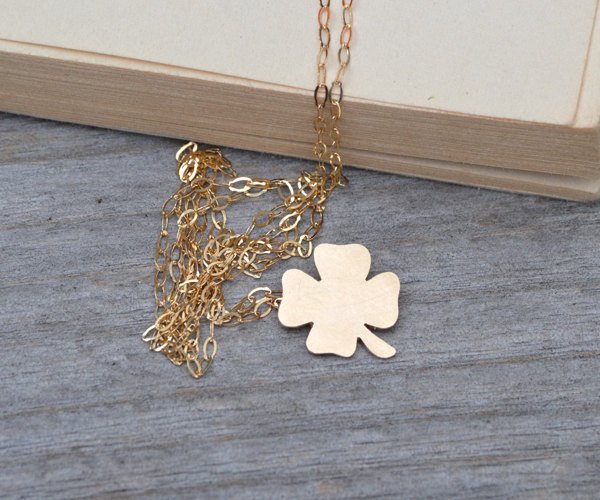 Lucky Shamrock In 9ct Yellow Gold, Lucky Necklace Handmade In The Uk